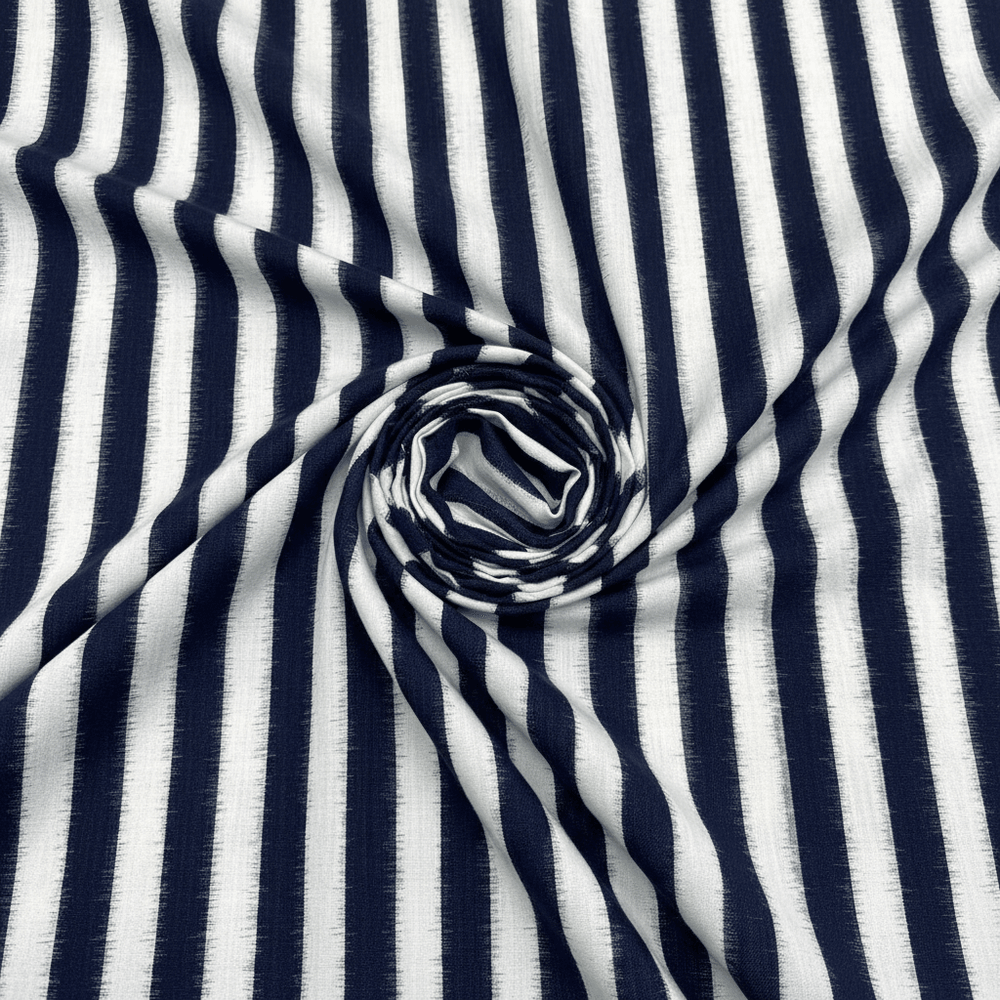 Blue & White Stripe Handwoven Cotton Double Ikat Fabric for Men's Shirt | Width: 44"