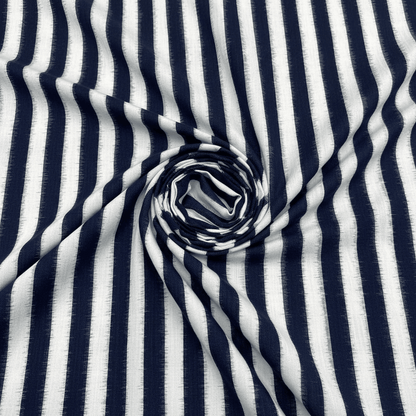 Blue & White Stripe Handwoven Cotton Double Ikat Fabric for Men's Shirt | Width: 44"