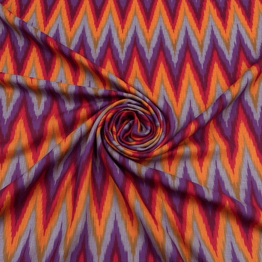 Multicolor Chevron Fine Quality Cotton Handloom Ikat Fabric for Dress Material | Width: 44"