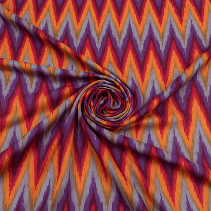 Multicolor Chevron Fine Quality Cotton Handloom Ikat Fabric for Dress Material | Width: 44"