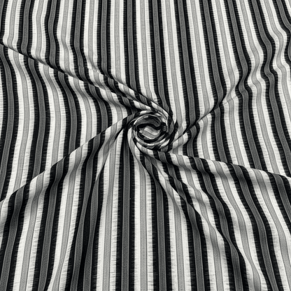 Black & White Stripe Handwoven Cotton Double Ikat Fabric