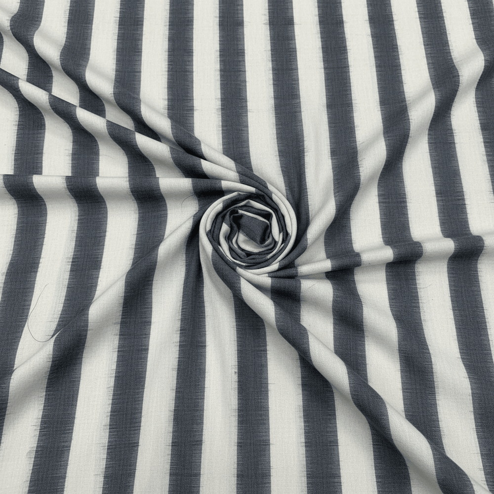 Grey & White Stripes Handwoven Cotton Double Ikat Fabric for Men's Shirt | Width: 44"