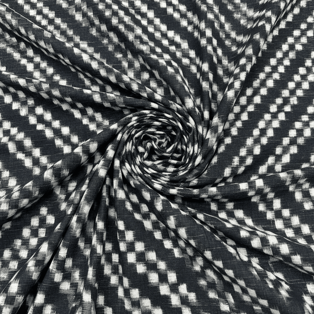 Black & White Chevron Handwoven Cotton Double Ikat Fabric for Shirt | Width: 44"