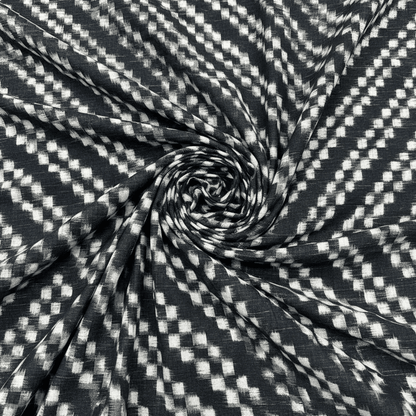 Black & White Chevron Handwoven Cotton Double Ikat Fabric for Shirt | Width: 44"