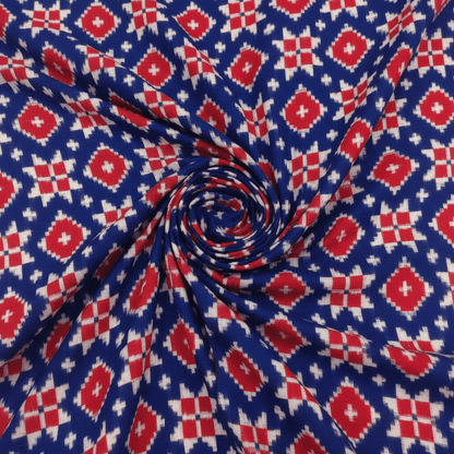 Blue & Red Telia Rumal Handwoven Fine Cotton Ikat Fabric for Dress Material | Width: 44"