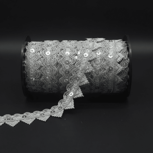 Silver Sequin Zari Lace Set of 5 Meter | SKU: Z-4