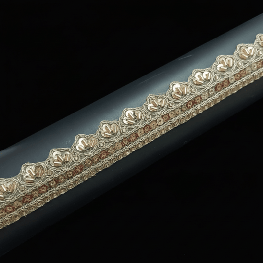 Rose Gold Beeds Fancy Zari Lace | SKU: Z-15