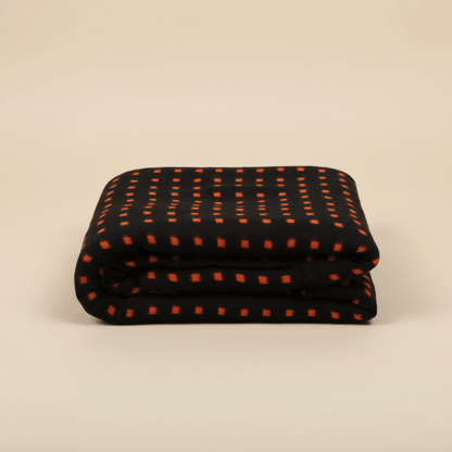 Orange & Black Check Handwoven Cotton Double Ikat Fabric for Dresses | Width: 44"