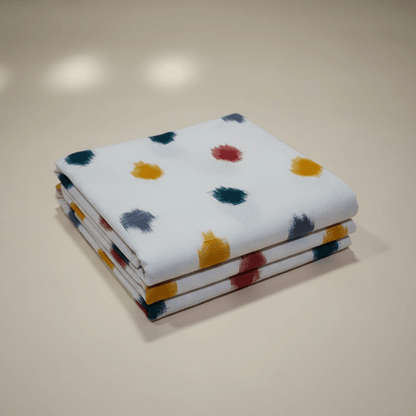 Multi Color Dots Handwoven Cotton Double Ikat Fabric for Dresses | Width: 44"