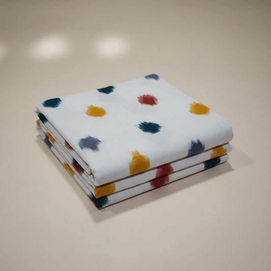 Multi Color Dots Handwoven Cotton Double Ikat Fabric for Dresses | Width: 44"
