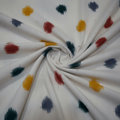 Multi Color Dots Handwoven Cotton Double Ikat Fabric for Dresses | Width: 44"