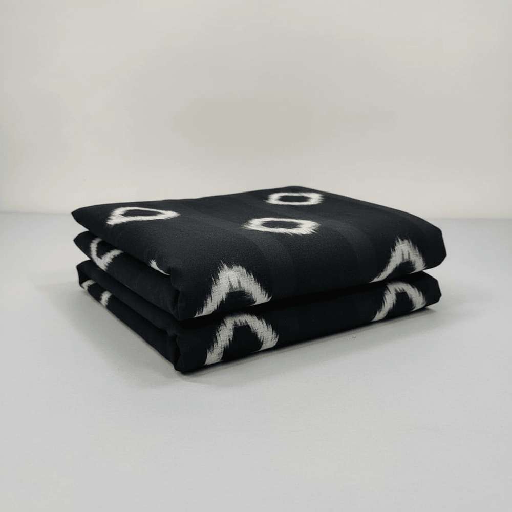 Black & White Diamond Handwoven Cotton Double Ikat Fabric for Dresses | Width: 44"