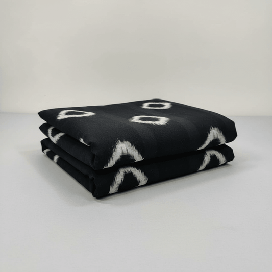 Black & White Diamond Handwoven Cotton Double Ikat Fabric for Dresses | Width: 44"