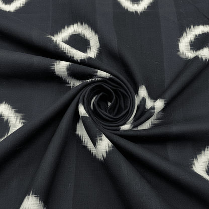 Black & White Diamond Handwoven Cotton Double Ikat Fabric for Dresses | Width: 44"