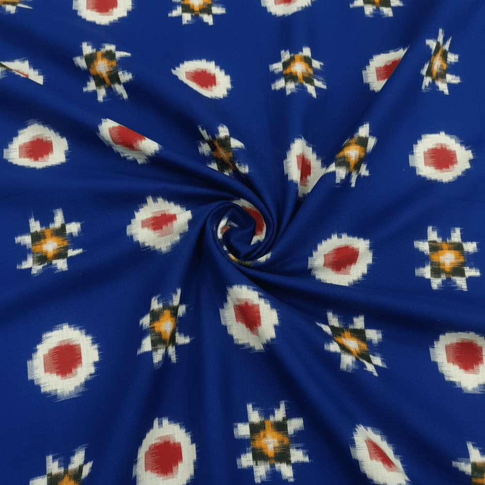 Blue Base Handwoven Cotton Double Ikat | SKU: IK-631