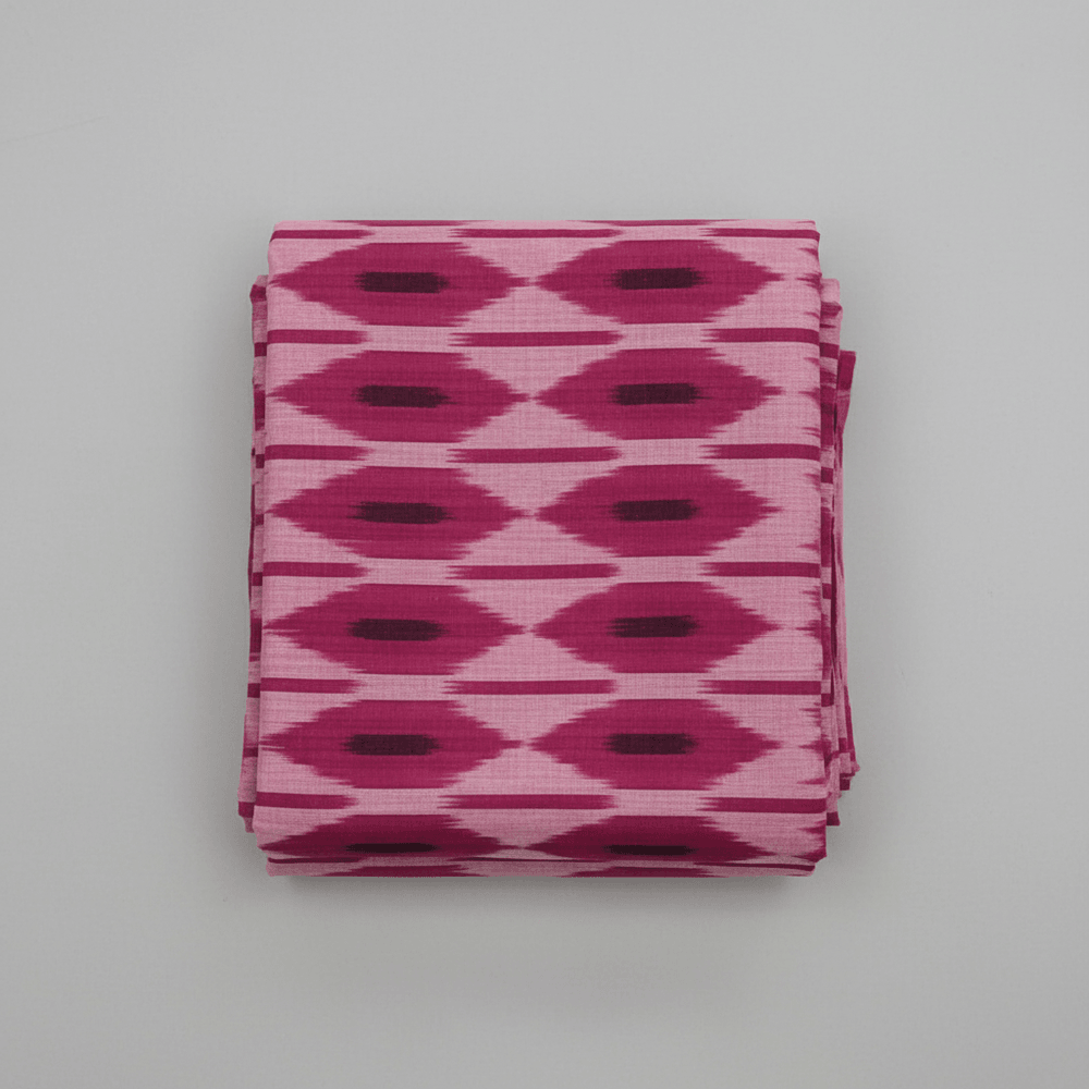 Hot Pink Big Pattern Fine Quality Cotton Handloom Ikat Fabric for Dresses | Width: 44"