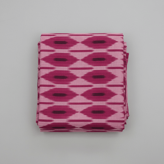 Hot Pink Big Pattern Fine Quality Cotton Handloom Ikat Fabric for Dresses | Width: 44"