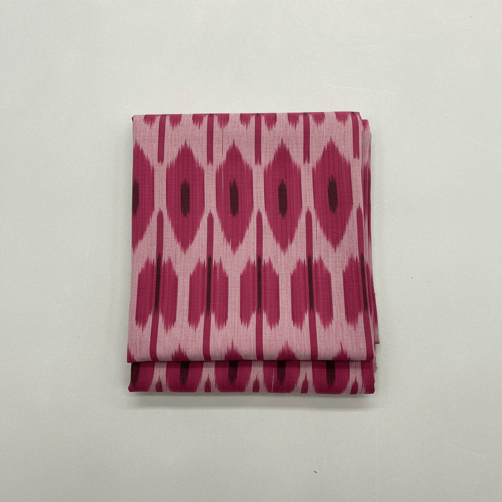 Pink Big Pattern Fine Quality Cotton Handloom Ikat Fabric for Dresses | Width: 44"