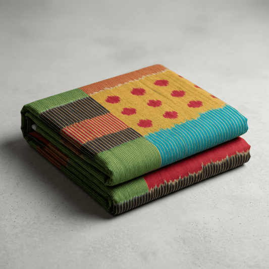 Multicolor Design Fine Quality Cotton Handloom Cotton Ikat Fabric for Dress Material | Width: 44"
