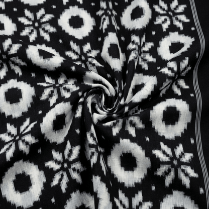 Black & White Teliya Rumal Cotton Handwoven Ikat Fabric for Dresses | Width : 44"
