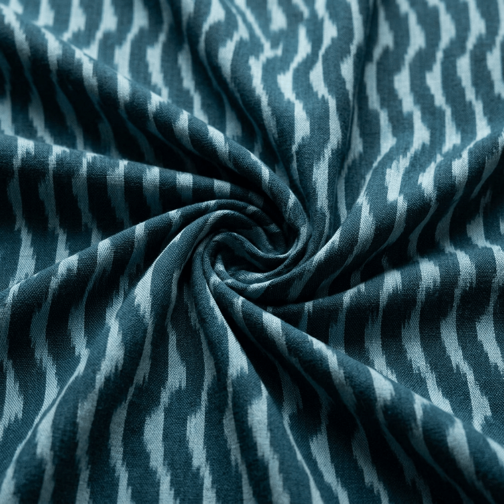 Green Lehriya Design Cotton Handloom Heavyweight Thick Ikat Fabric for Jackets & Upholstery | Width : 54"