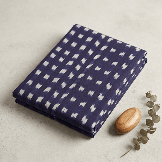 Purple & White Check Cotton Handloom Heavyweight Thick Ikat Fabric for Jackets & Upholstery | Witdh : 54"