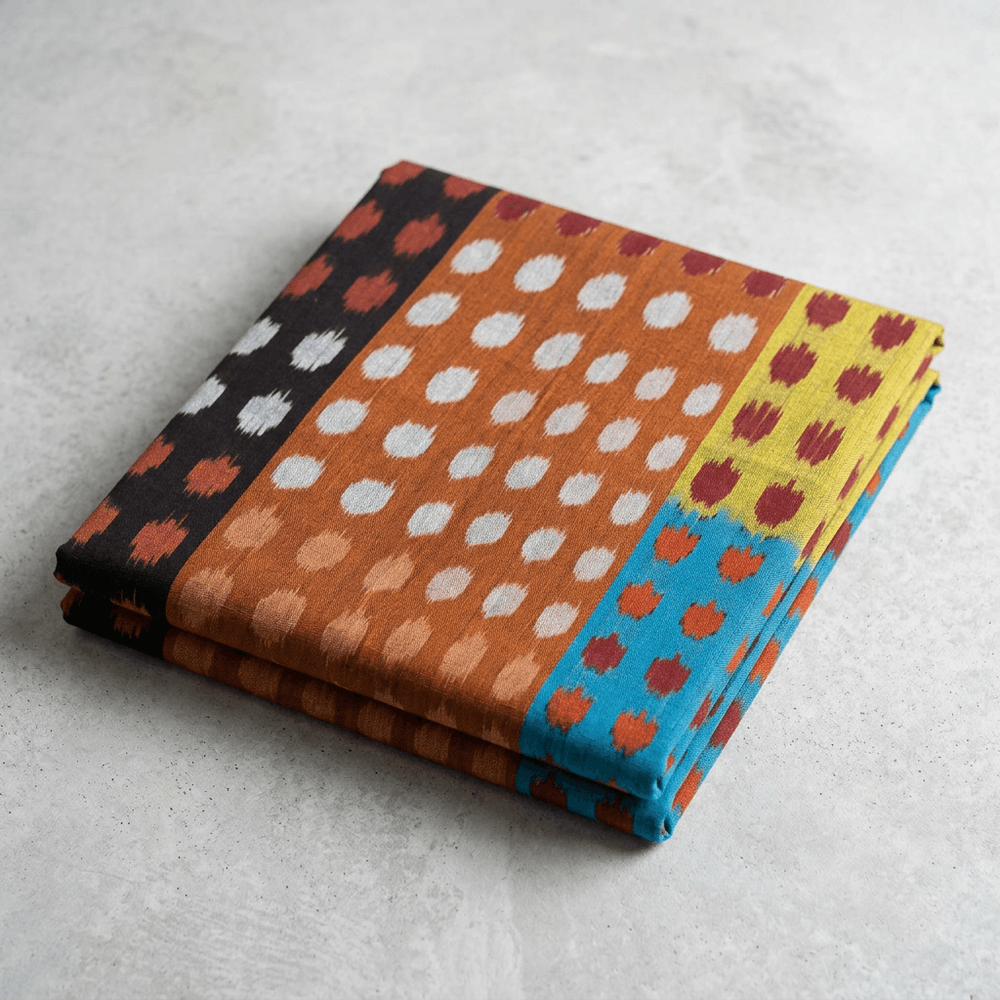 Multicolor Dot Design Fine Quality Cotton Handloom Ikat Fabric for Dresses | Width : 44"
