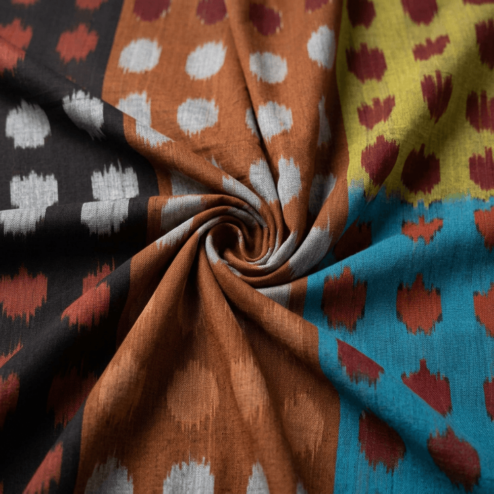 Multicolor Dot Design Fine Quality Cotton Handloom Ikat Fabric for Dresses | Width : 44"
