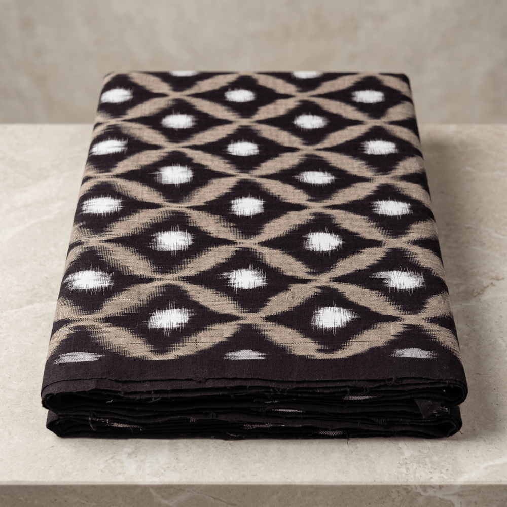 Black & White Design Cotton Handwoven Double Ikat Fabric for Dress | Width : 44"