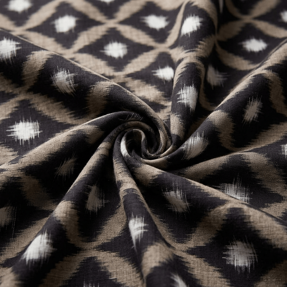 Black & White Design Cotton Handwoven Double Ikat Fabric for Dress | Width : 44"