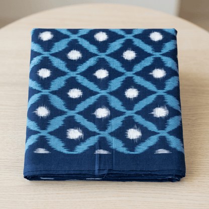 Blue Design Cotton Handwoven Double Ikat Fabric for Dresses | Width : 44"