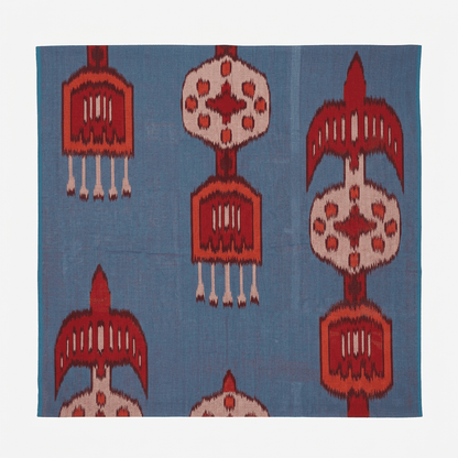 Blue Base Multicolor Big Pattern Fine Quality Cotton Handloom Ikat Fabric for Dress Material | Width : 44"