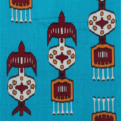 Blue Base Multicolor Big Pattern Fine Quality Cotton Handloom Ikat Fabric for Dresses | Width : 44"