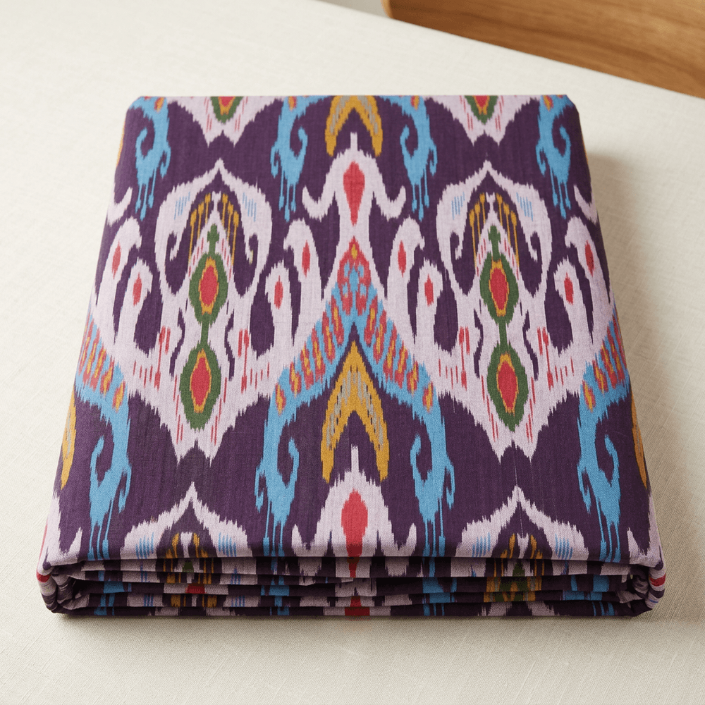 Multicolor Big Pattern Fine Quality Cotton Handloom Ikat Fabric for Dresses | Width: 44"
