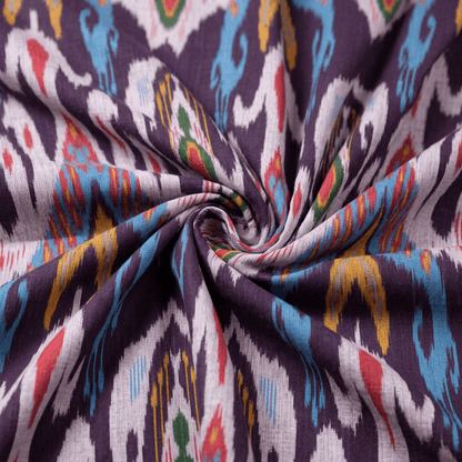 Multicolor Big Pattern Fine Quality Cotton Handloom Ikat Fabric for Dresses | Width: 44"