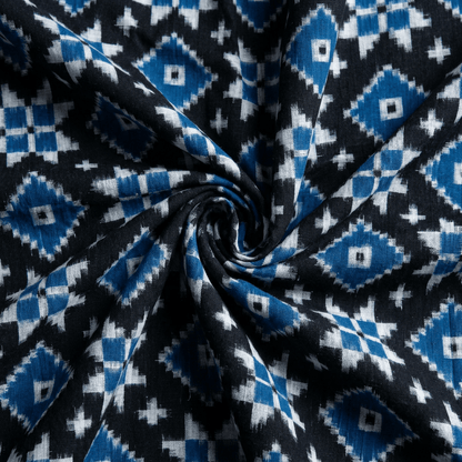 Black & Blue Telia Rumal Fine Quality Cotton Handwoven Double Ikat Fabric for Saree | Width : 44"