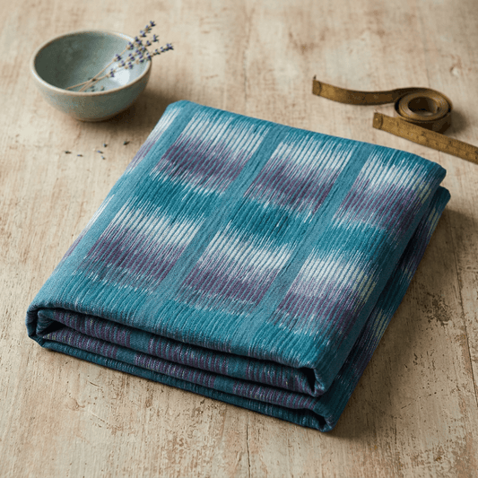 Green Cotton Crepe Handloom Ikat Fabric for Dresses | Width : 44"