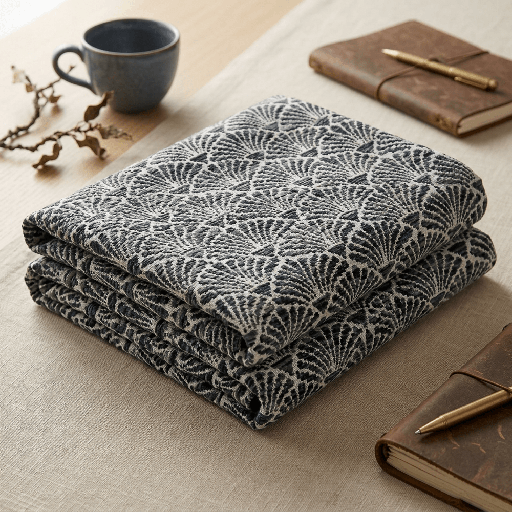 Black & Grey Cotton Blend Jacquard Fabric for Upholstery