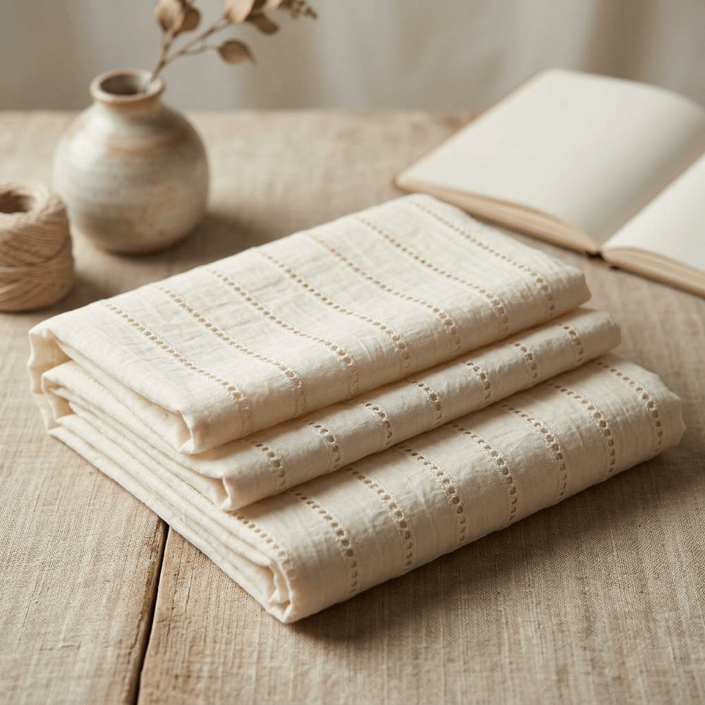 Off White Cotton Lader Schiffli Fabric for Dresses | Width : 44"