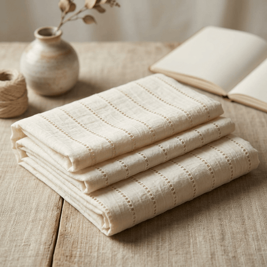 Off White Cotton Lader Schiffli Fabric for Dresses | Width : 44"