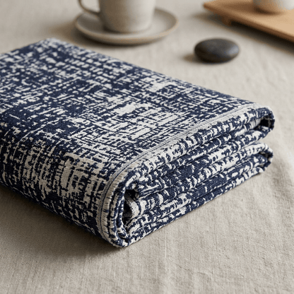 Blue & White Abstract Design Cottom Blend Jacquard Fabric for Upholstery |