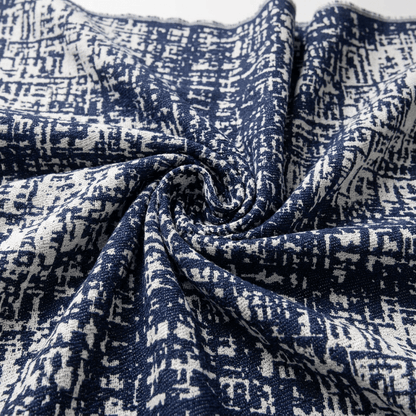 Blue & White Abstract Design Cottom Blend Jacquard Fabric for Upholstery |