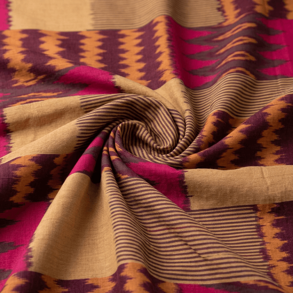Multicolor Design Fine Quality Cotton Handloom Ikat Fabric for Dress Material | Width: 44"