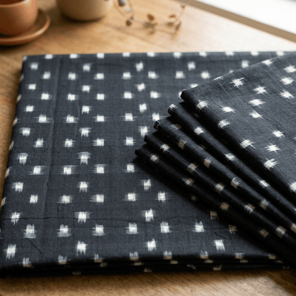 Black & White Handwoven Cotton Double Ikat Fabric for Men's Shirt | Width : 44"