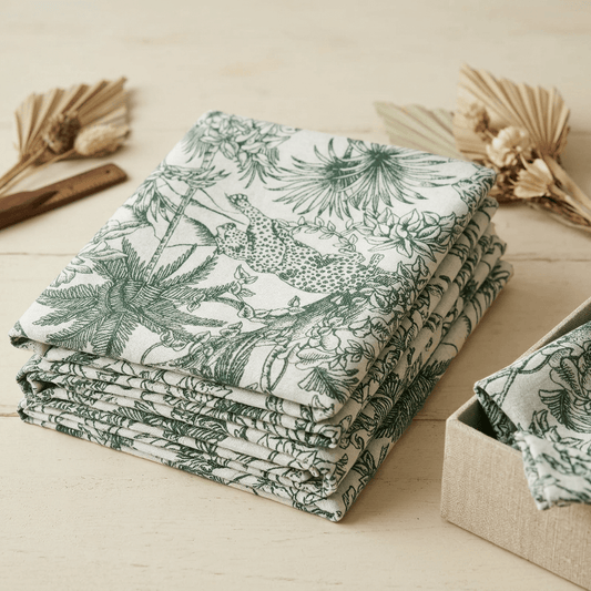 Green & White Tropical Jungle Cotton Blend Jacquard Fabric - 54" (137 cm)