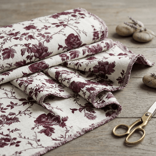 Maroon & White Floral Cotton Blend Jacquard Fabric - 54" (137 cm)