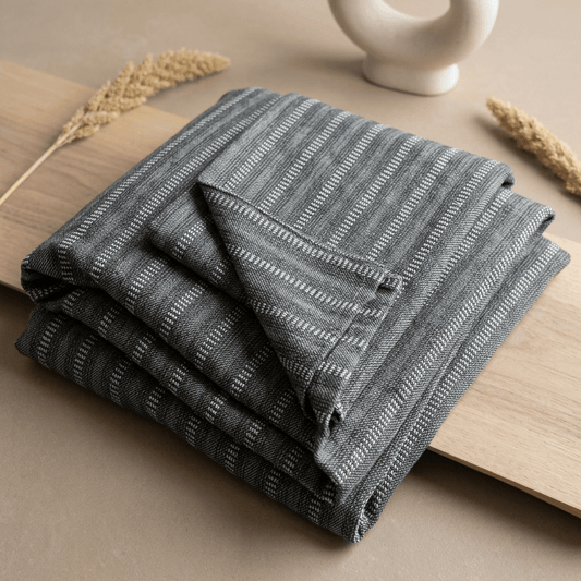 Grey & White Stripe Cotton Jacquard Fabric - 44" (112 cm)