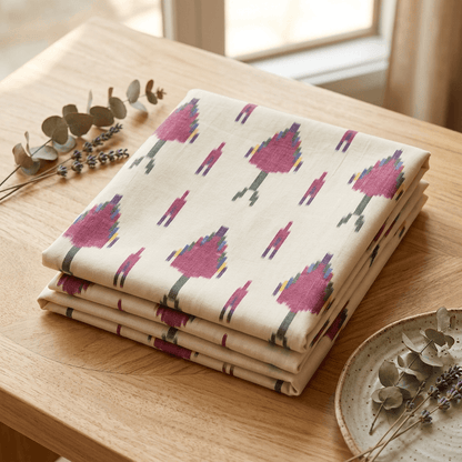 Off White, Multicolor Design Cotton Handloom Ikat Fabric for Dresses | Width: 44"