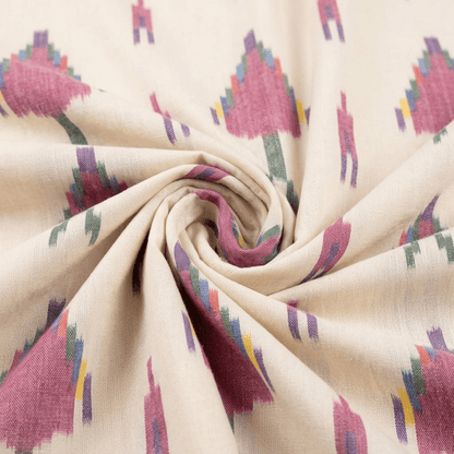 Off White, Multicolor Design Cotton Handloom Ikat Fabric for Dresses | Width: 44"