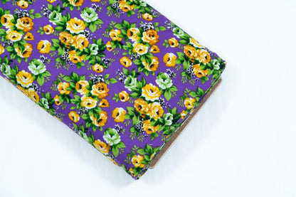 Multicolor Floral Design Screen Print on Corduroy Fabric